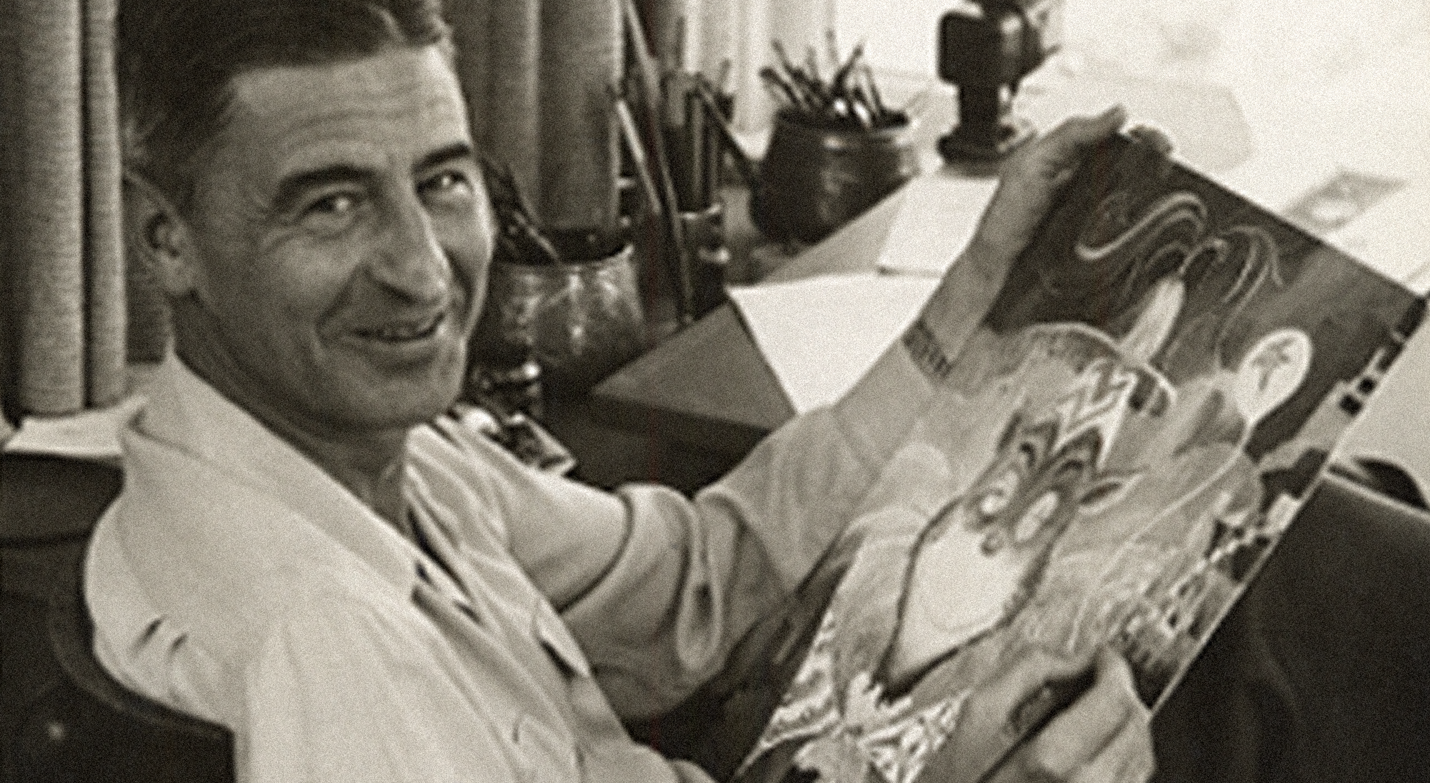 Ted Geisel (Dr. Seuss) working in his<br /> studio in La Jolla, California, in the 1950s